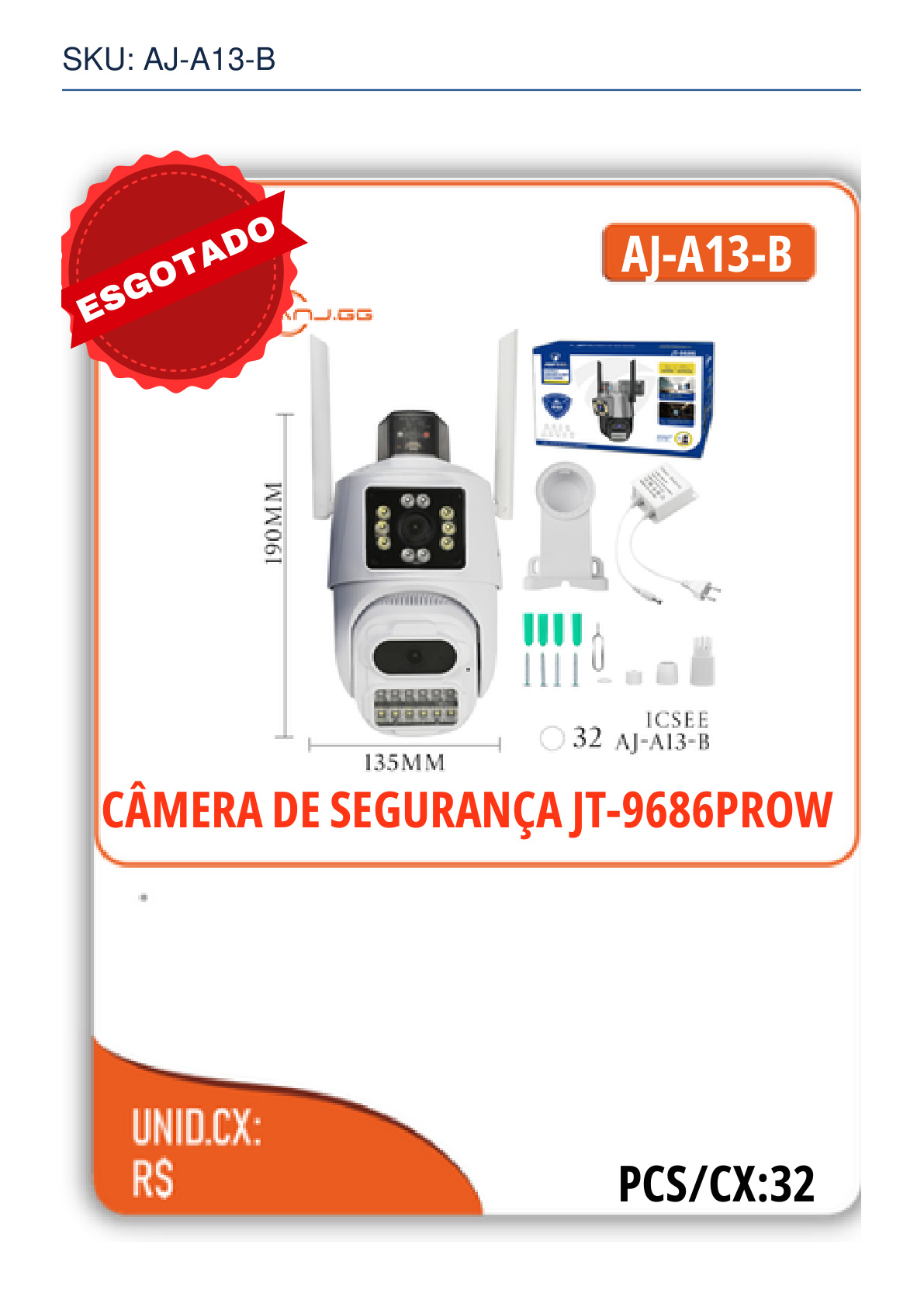 CÂMERA DE SEGURANÇA JT-9686PROW