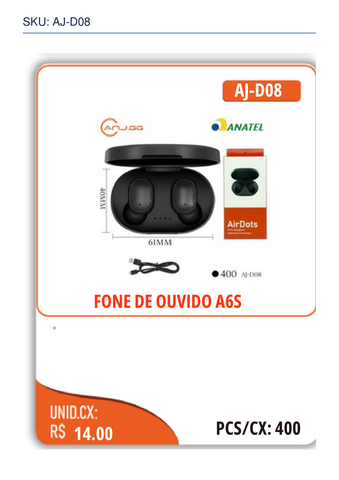 FONE DE OUVIDO A6S