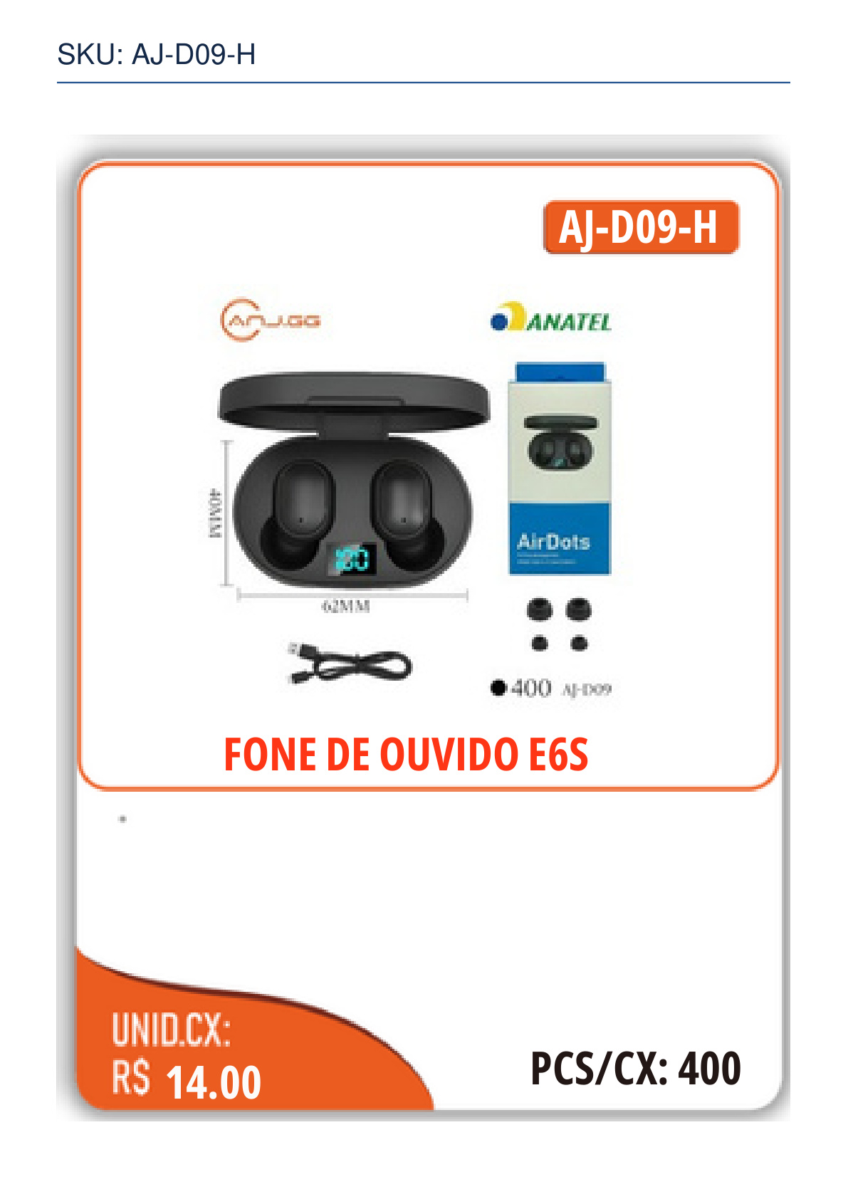 FONE DE OUVIDO E6S