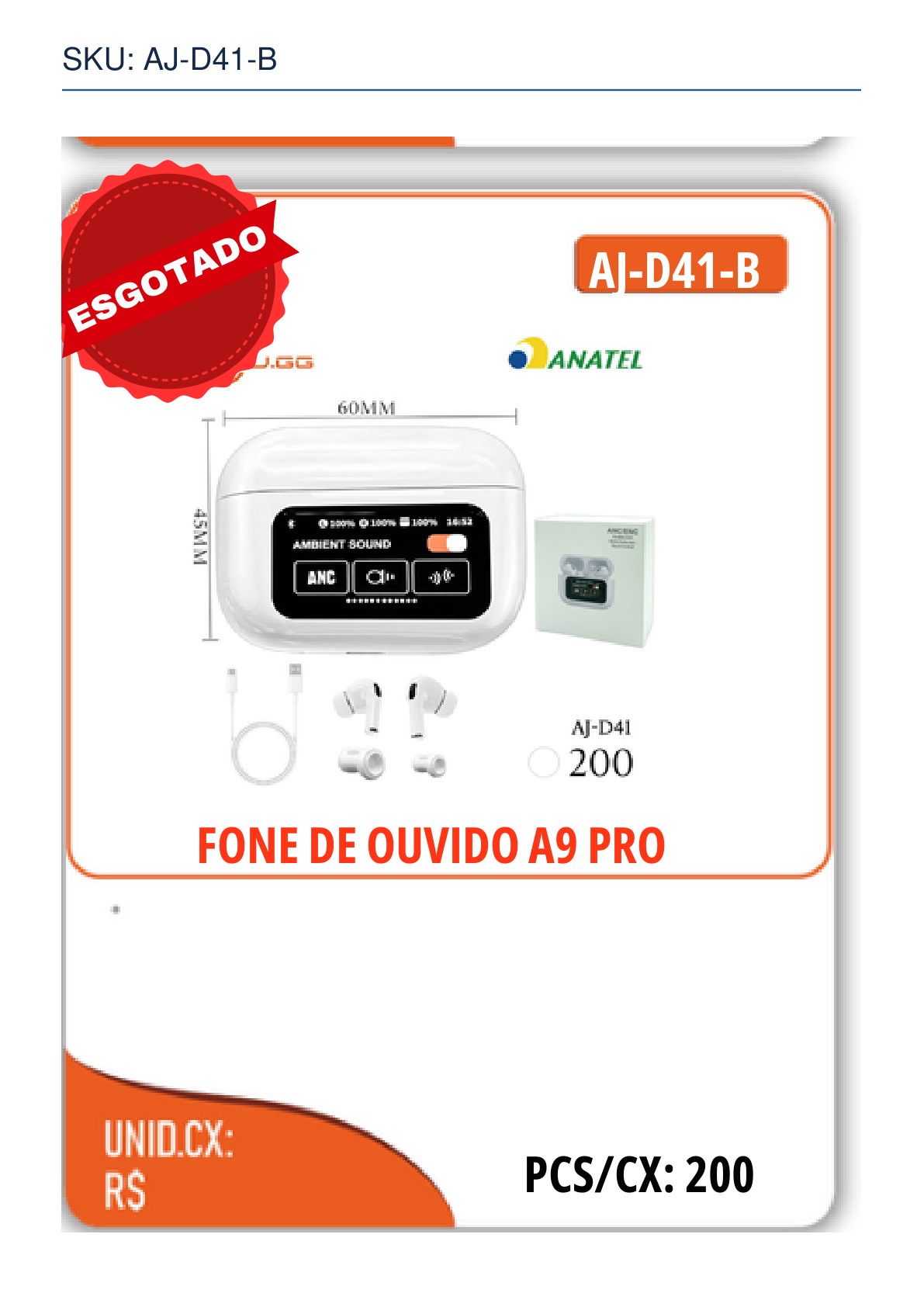 FONE DE OUVIDO A9 PRO