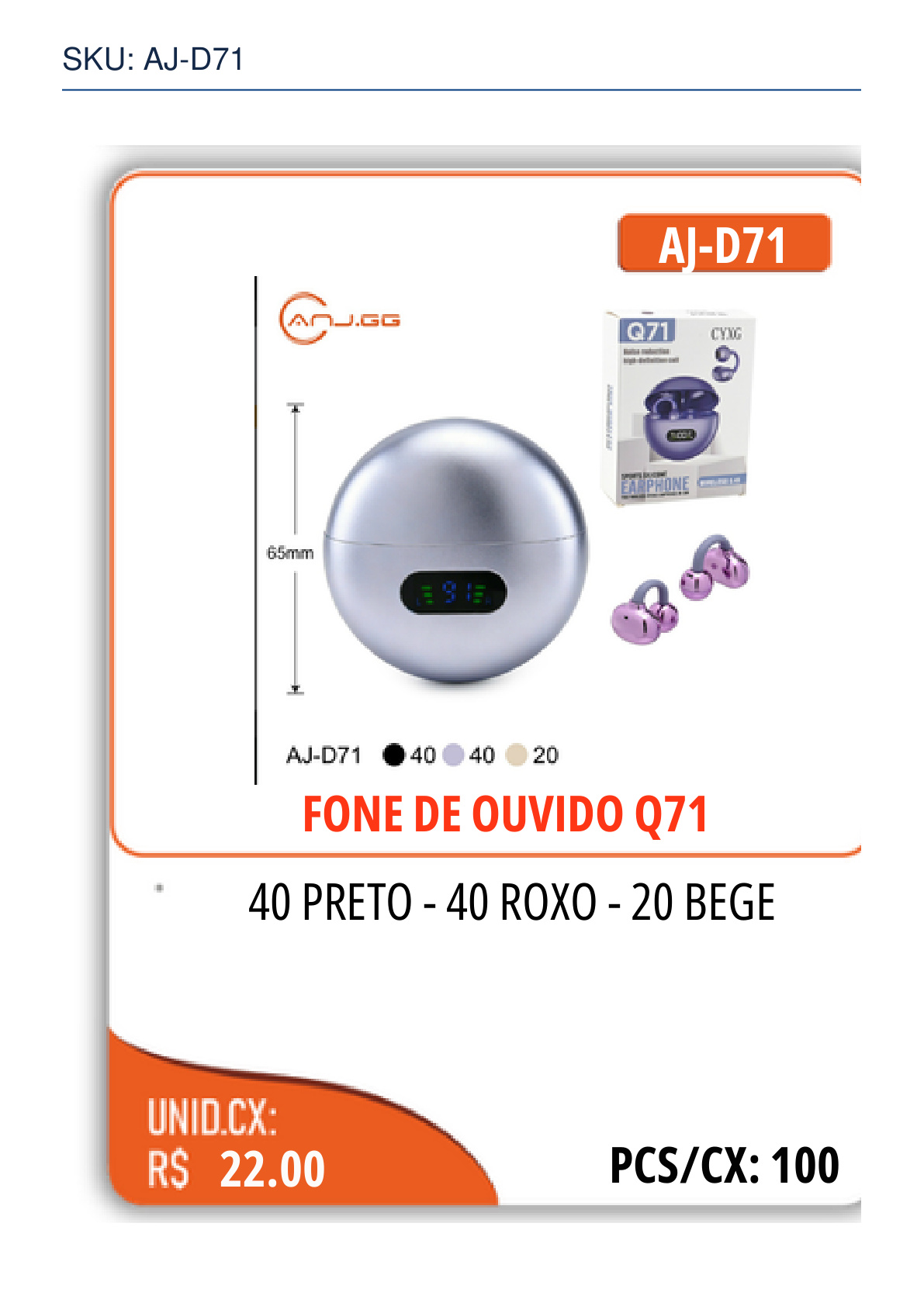 FONE DE OUVIDO Q71