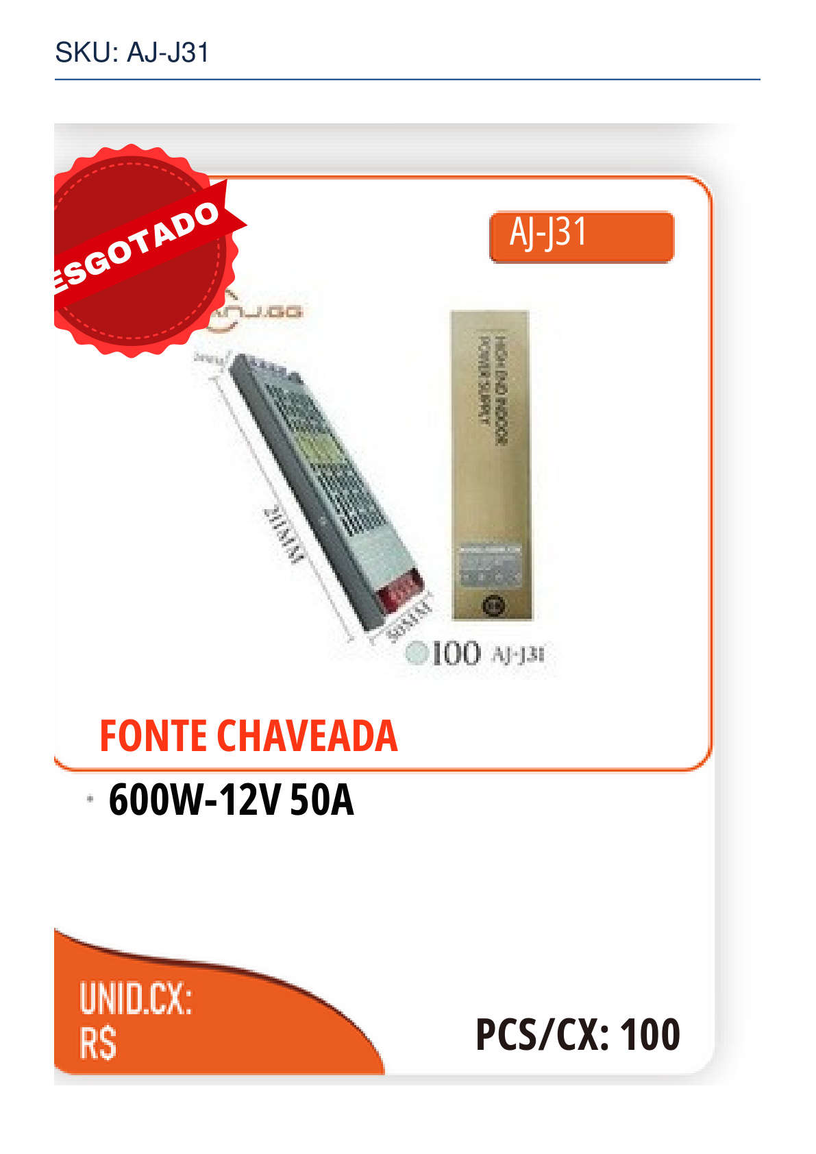FONTE 600W-12V CHAVEADA 50A