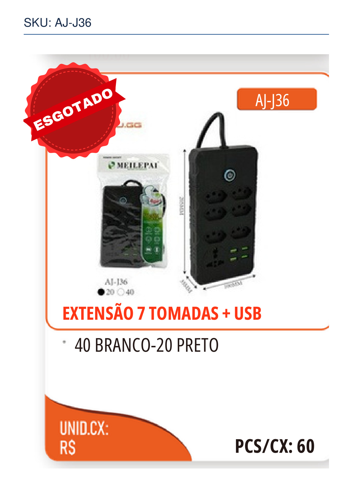 EXTENSÃO 7 TOMADAS + USB