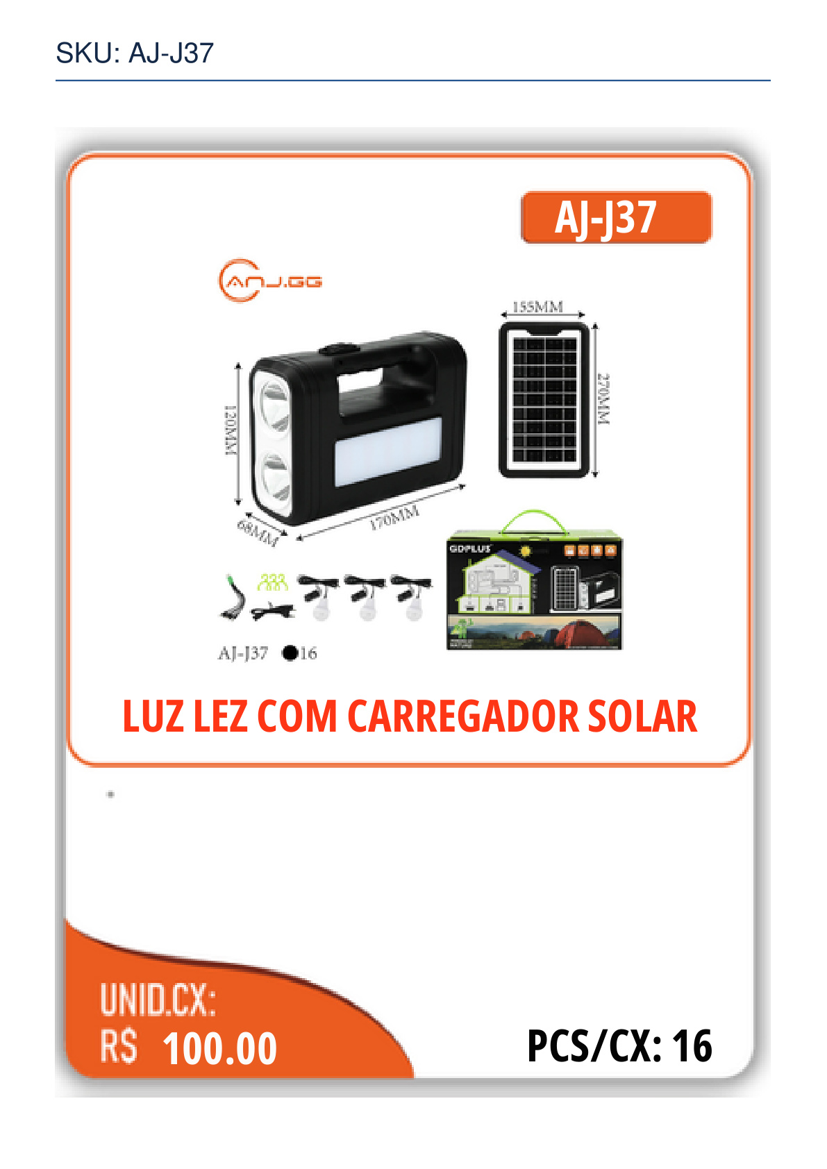 LUZ LEZ COM CARREGADOR SOLAR