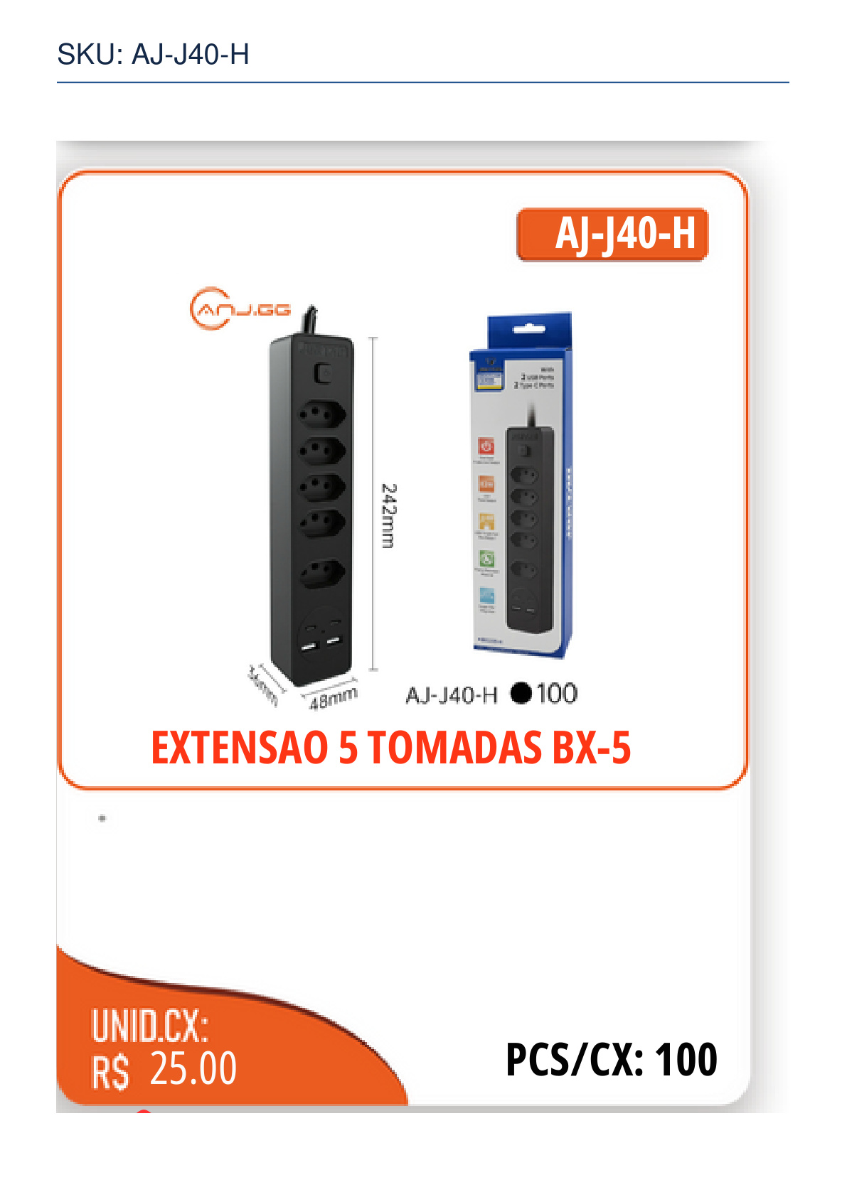 EXTENSÃO 5 TOMADAS BX-5
