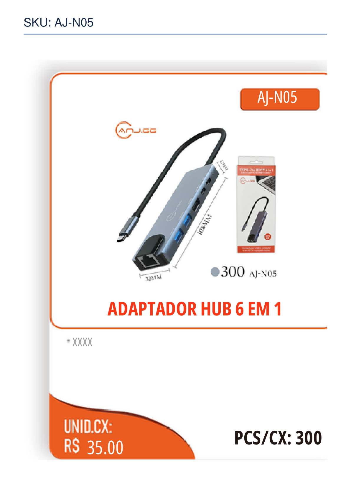 ADAPTADOR HUB 6 EM 1