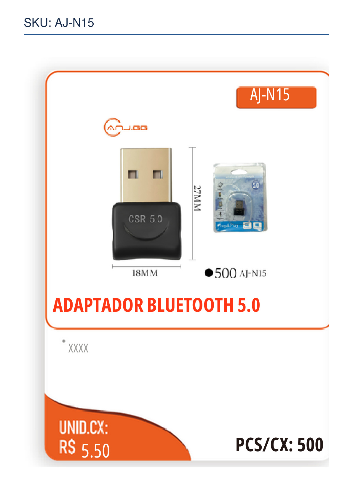 ADAPTADOR BLUETOOTH 5.0