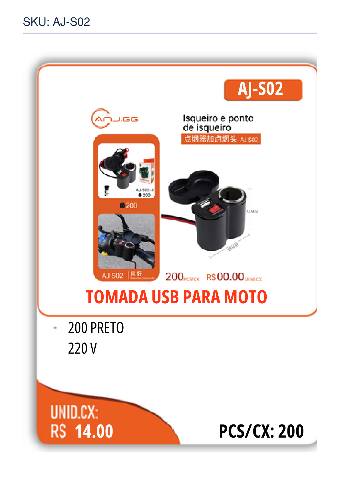 TOMADA USB PARA MOTO