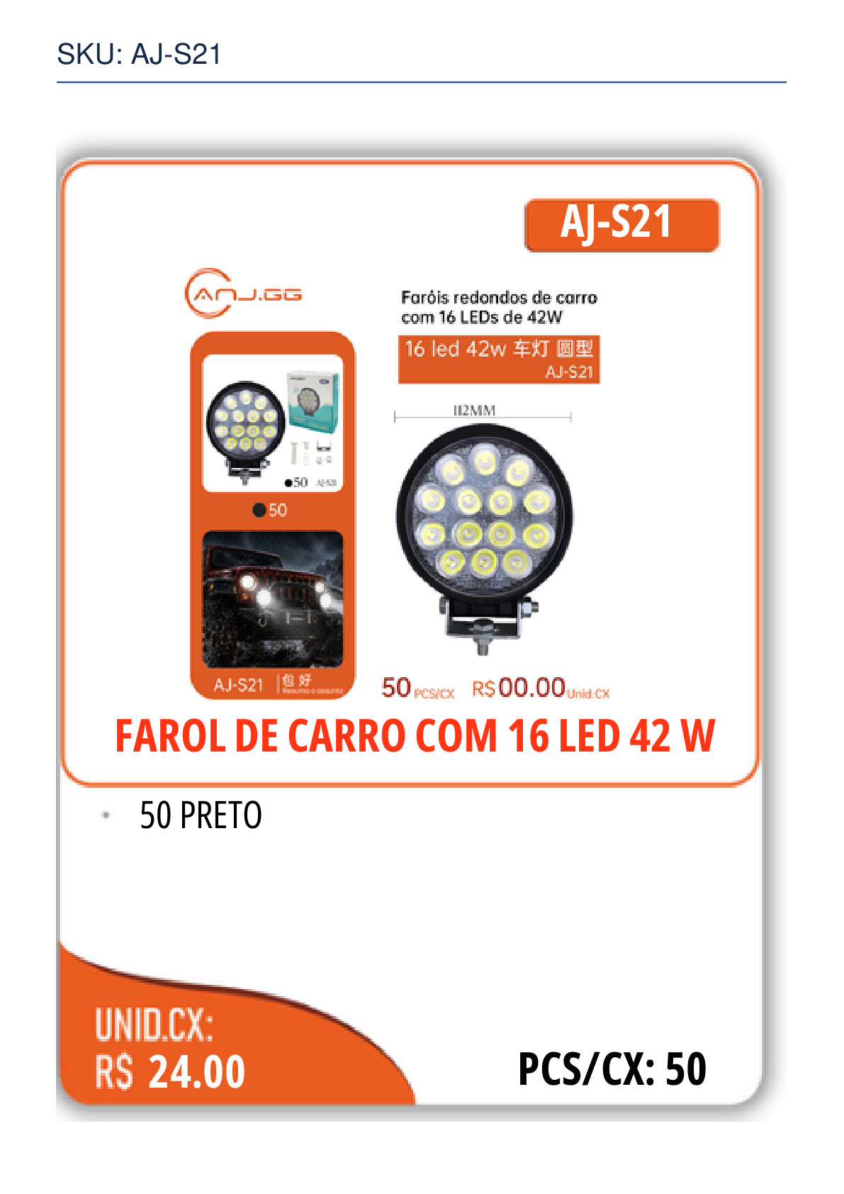 FAROL DE CARRO COM 16 LED 42 W