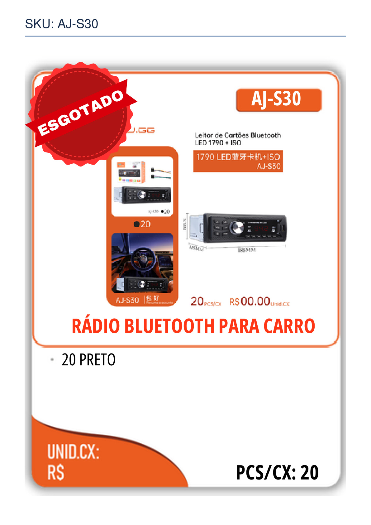 RÁDIO BLUETOOTH PARA CARRO