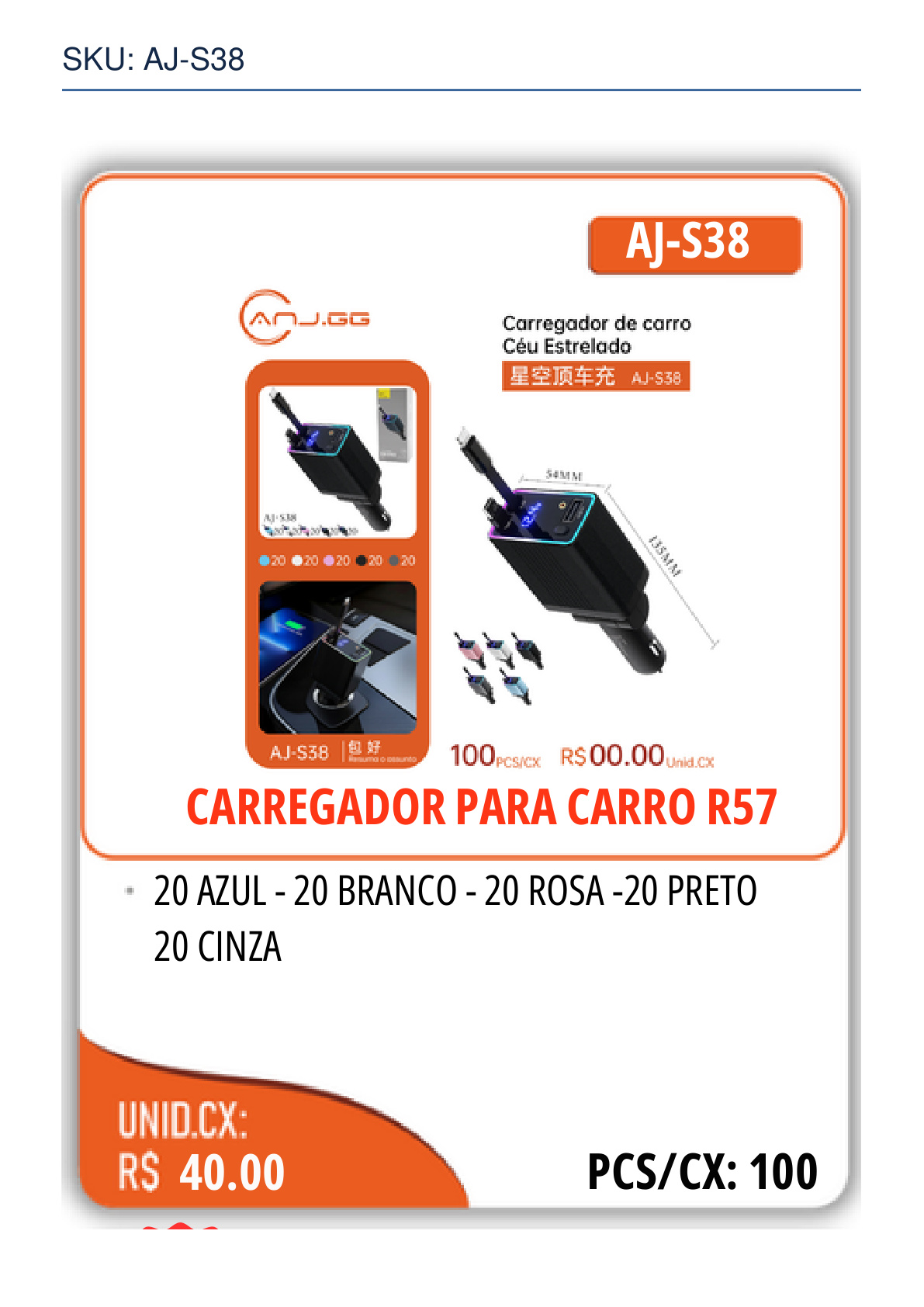 CARREGADOR PARA CARRO R57