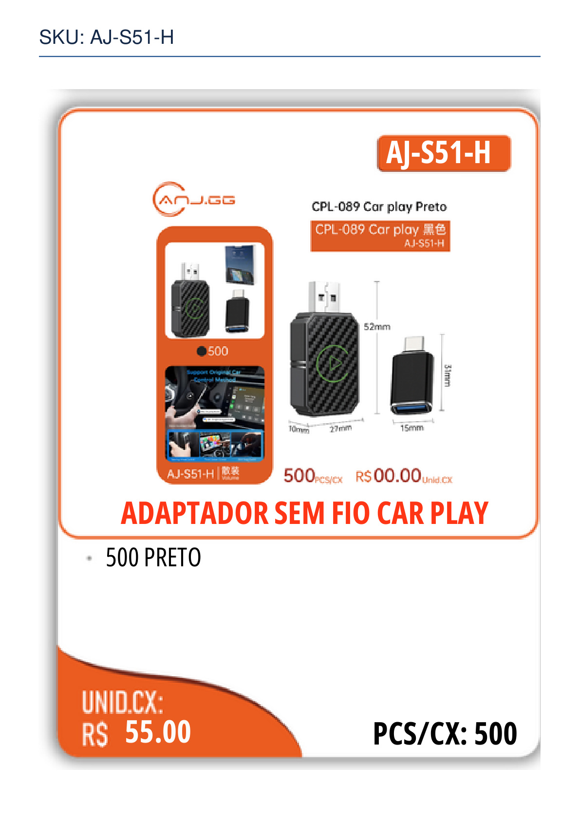 ADAPTADOR SEM FIO CAR PLAY