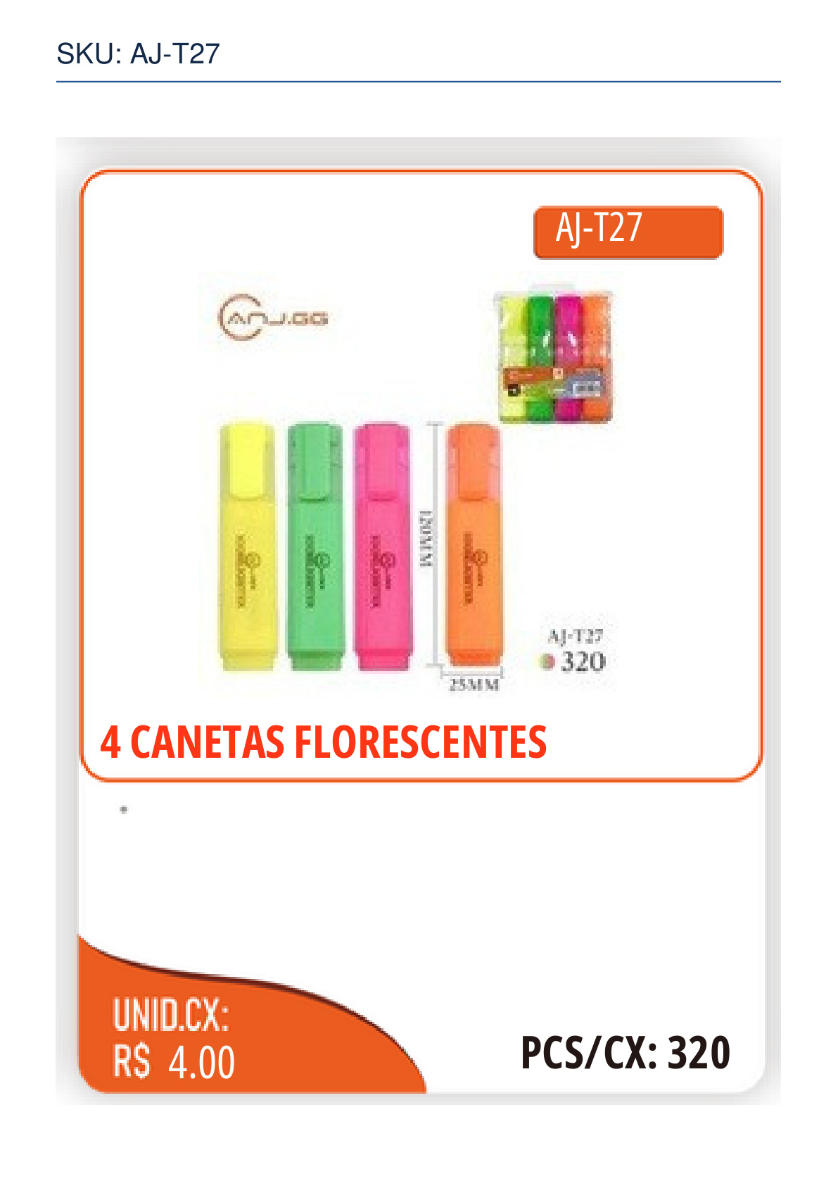 4 CANETAS FLORESCENTES