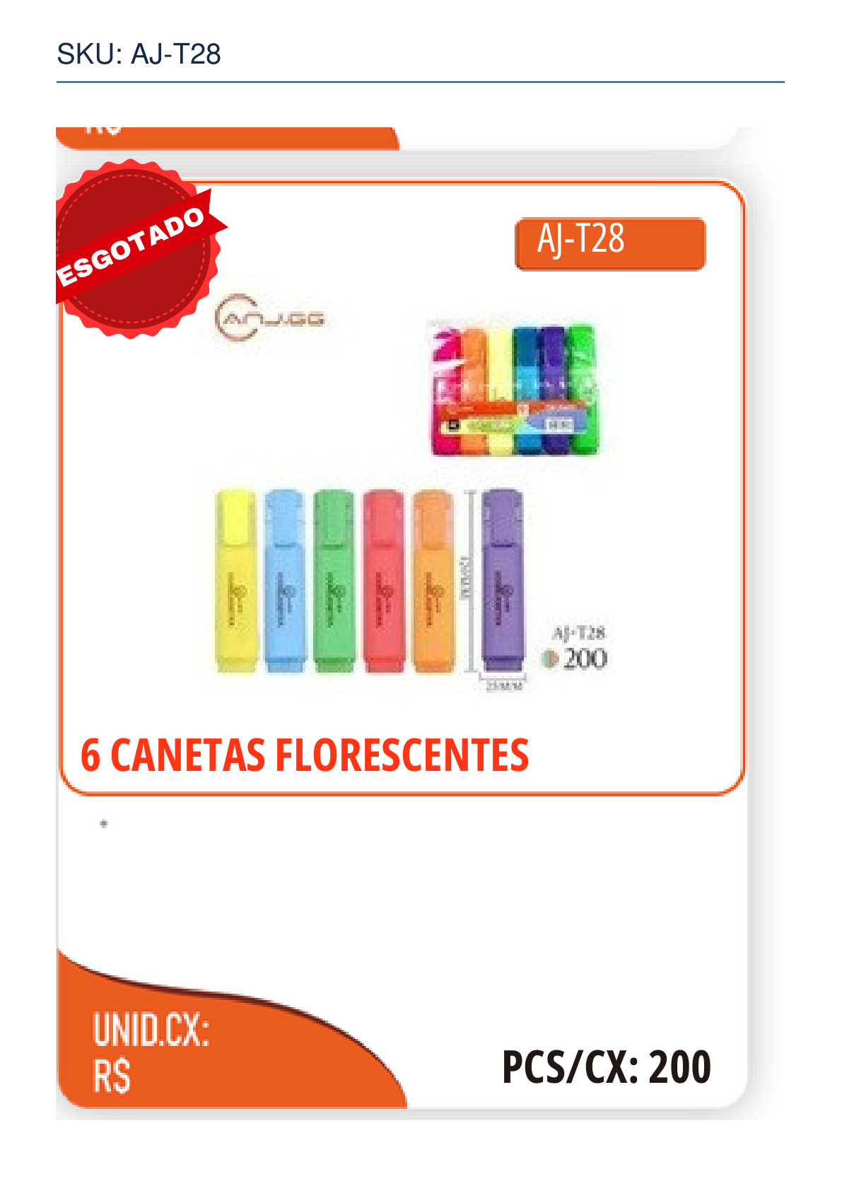6 CANETAS FLORESCENTES