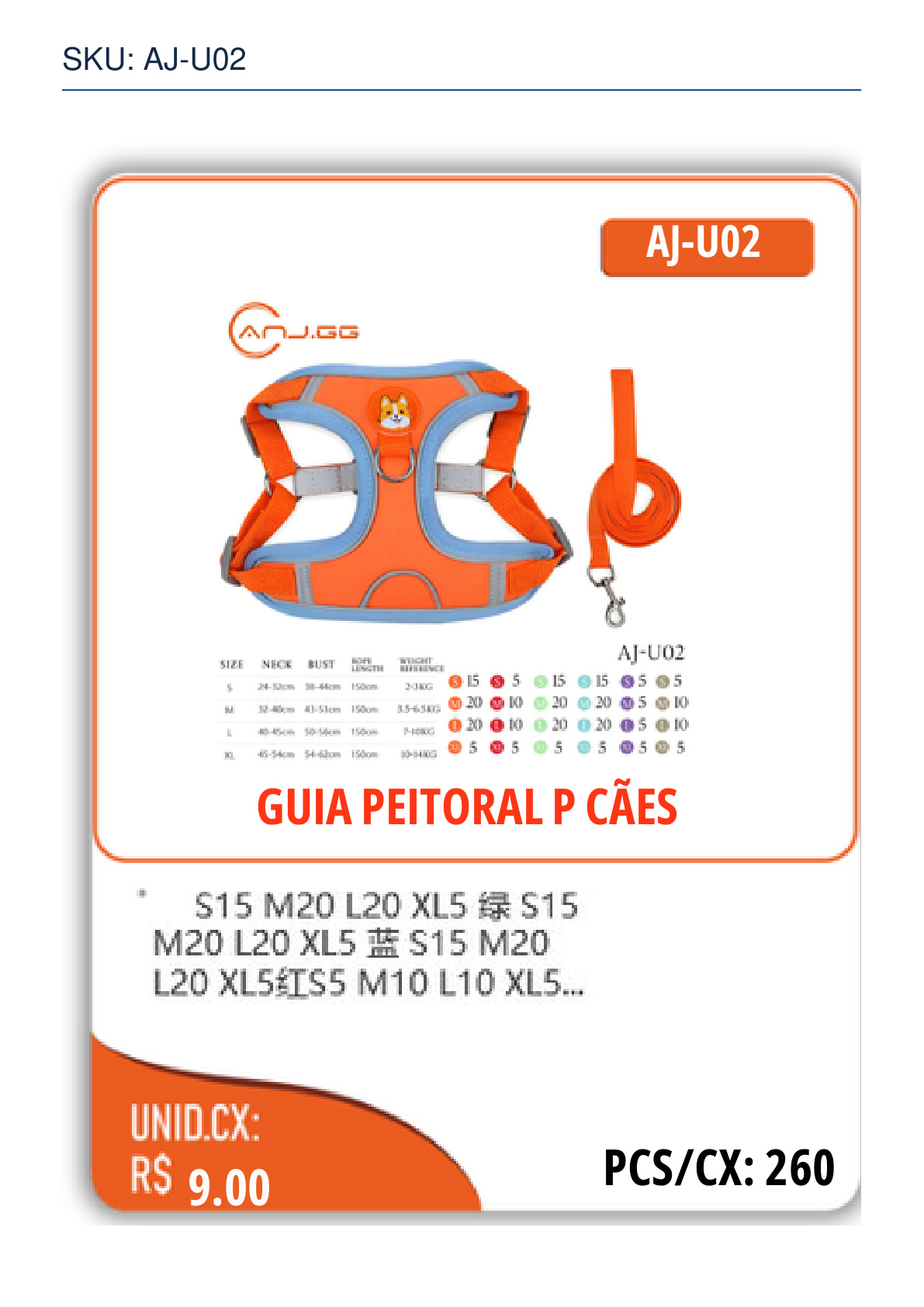 GUIA PEITORAL P CÃES